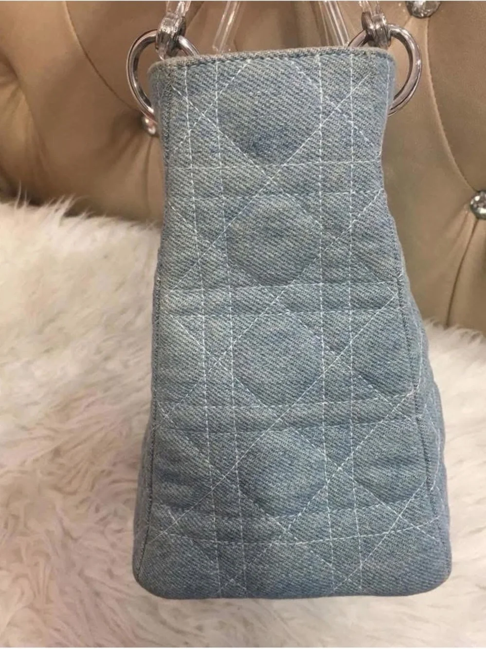 Dior Denim Blue Cannage Satchel with Clear Handles